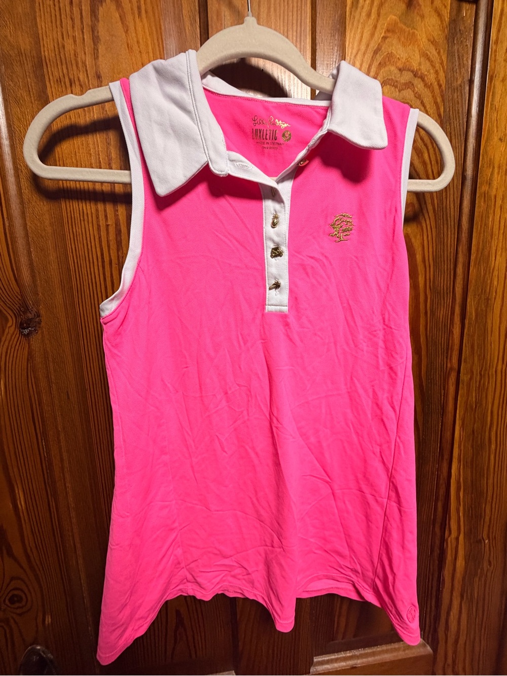 Lilly Pulitzer Bright Pink Sleeveless Polo Tank with White Trim